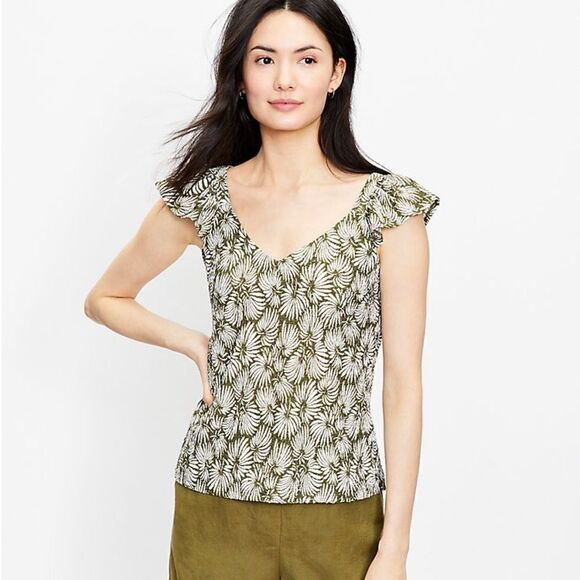 Loft Ann Taylor Leafed Ruffle V-Neck Tank Top - Picture 1 of 6